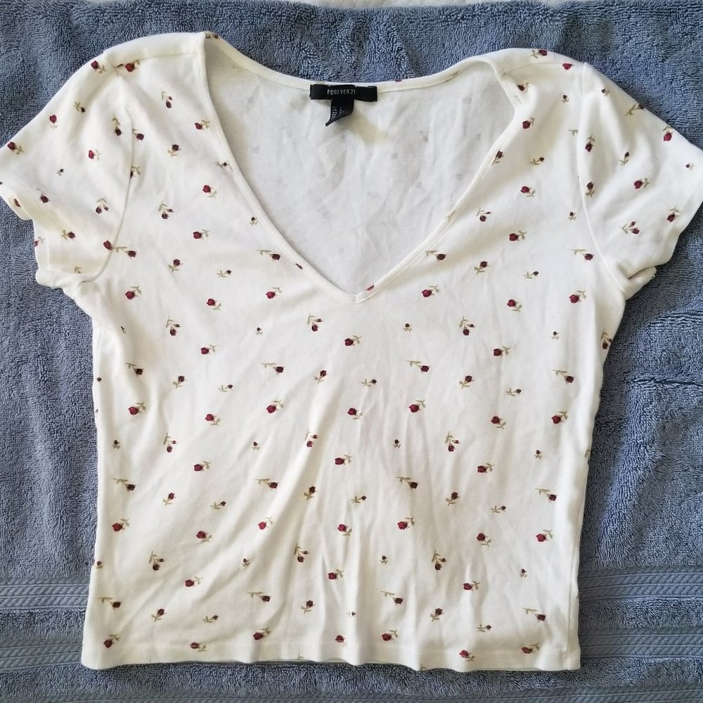 White Floral Printed Cropped Top